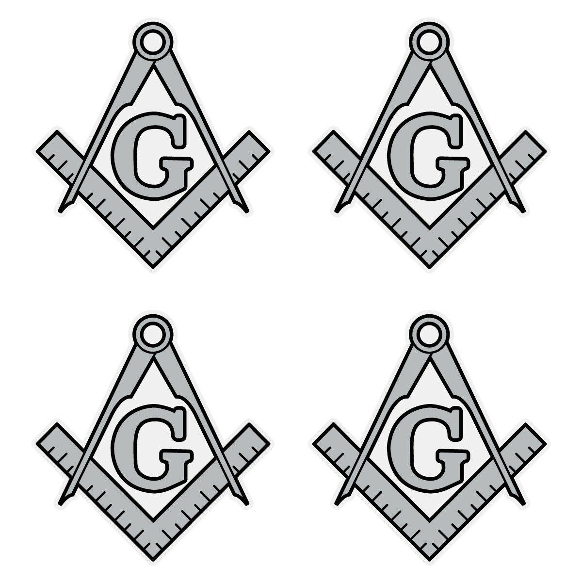 Masonic Square And Compass Silver Very Small 1" Reflective Decal Sheet Of 4