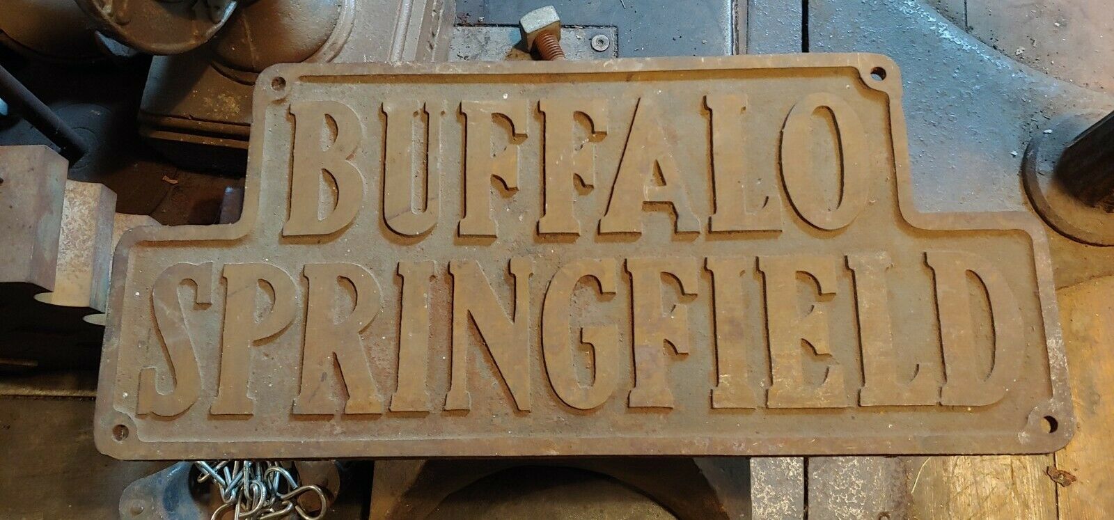 Antique Buffalo Springfield Steamroller Sign Plaque, Stills, Young, Rock & Roll