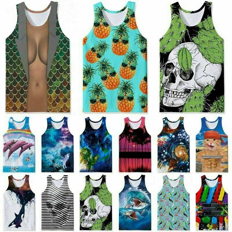 3d Print Mens Gym Muscle Vest Fitness Tank Tops Sports Casual Sleeveless S-5xl