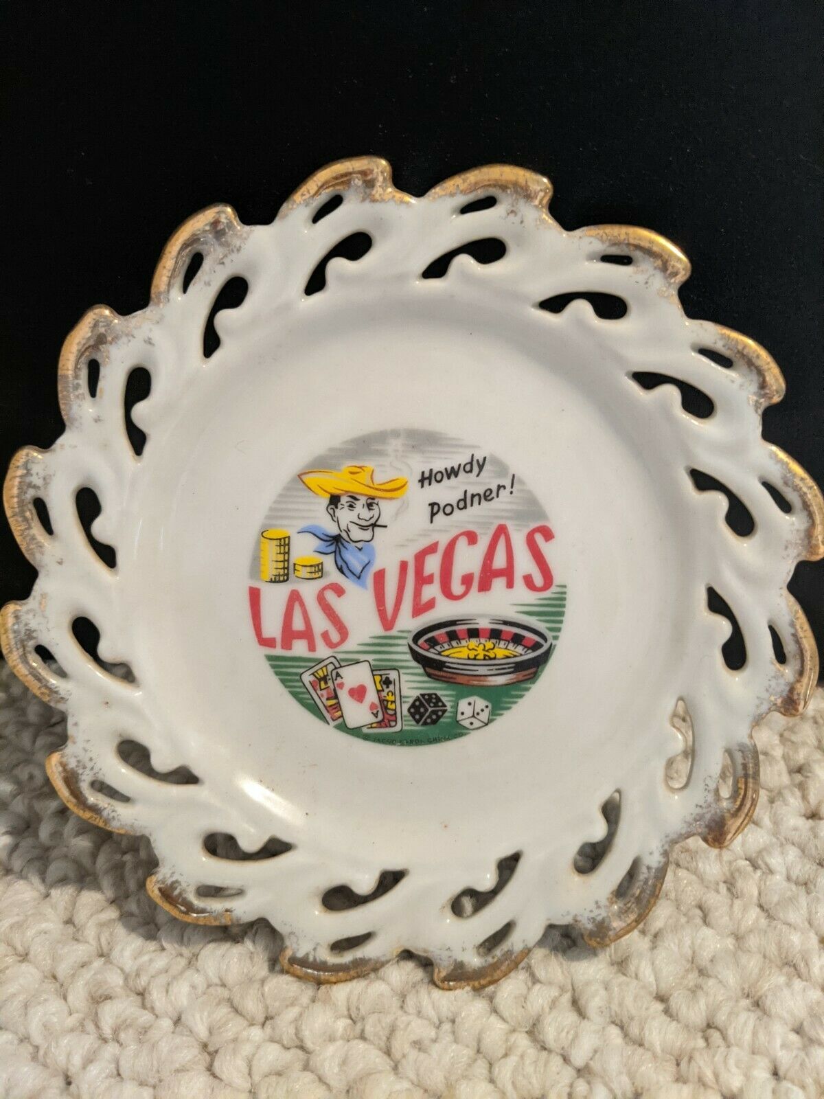 Vintage Las Vegas "howdy Podner"  Porcelain Plate-great Condition-free Shipping