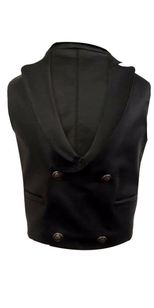 Men Real Black Cow Leather Vest Heavy Duty Steampunk Gothic Style Vest Waistcoat