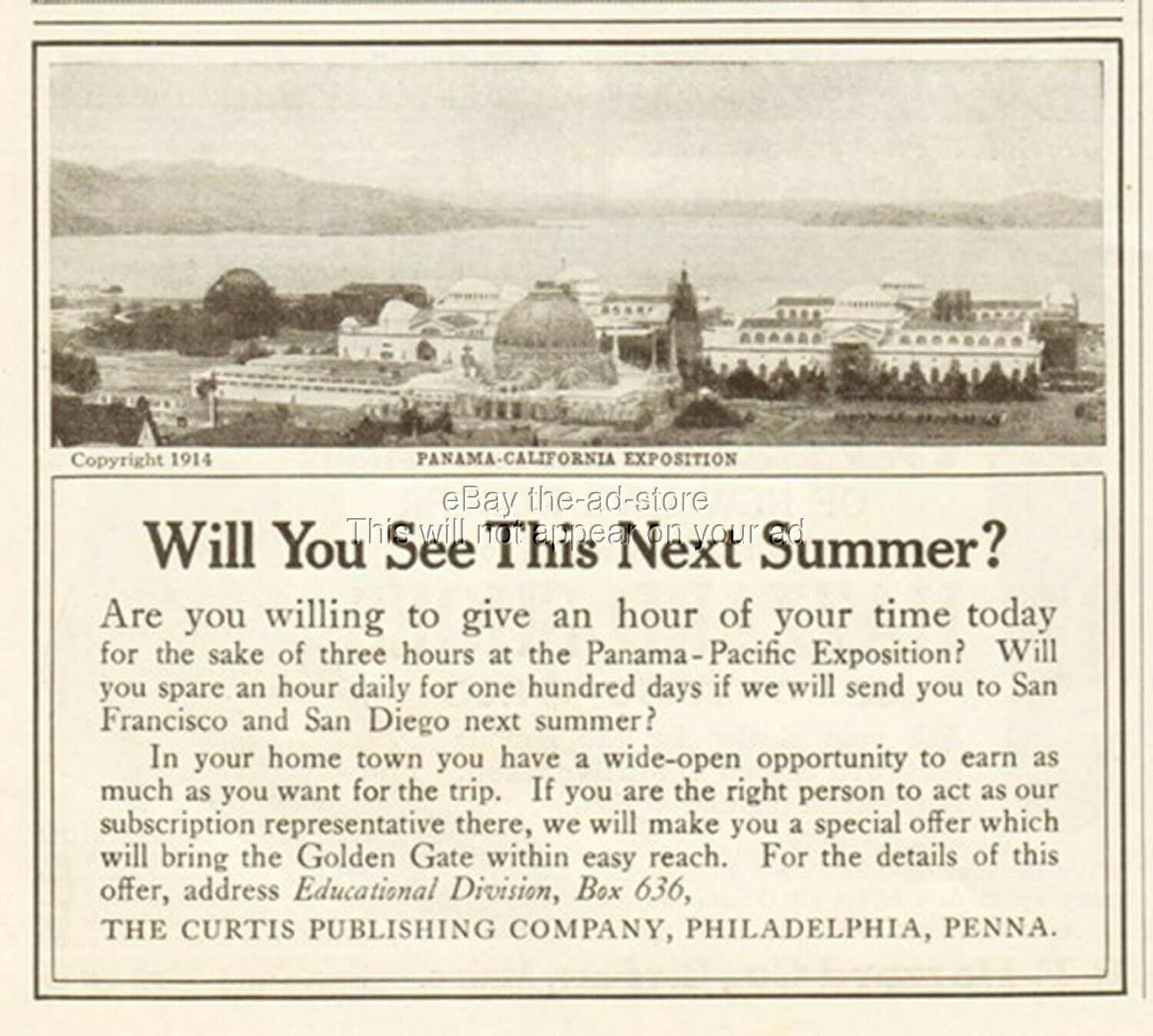 1914 Panama California Exposition San Diego Ca Curtis Publishing Vintage Ad