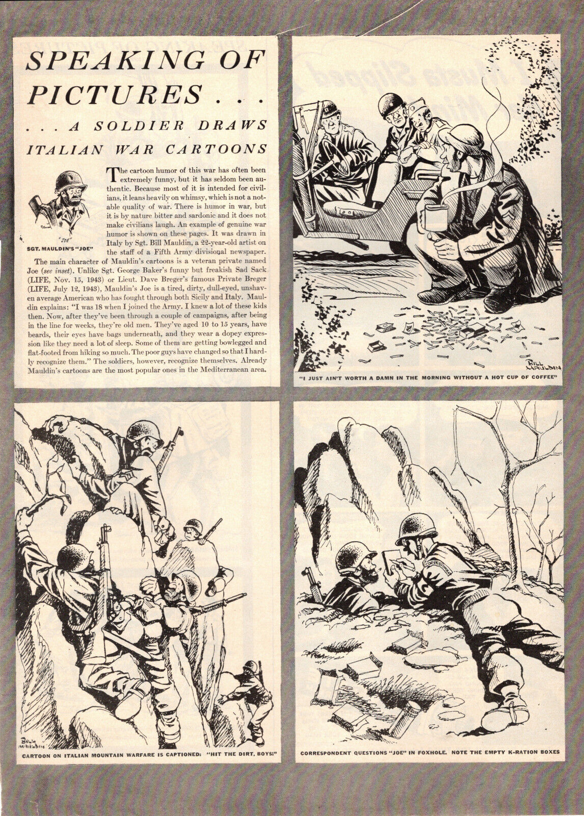 1944 Ww 2 Art Article,  Bill Mauldin's Cartoons Of The Italian Campaign 080322