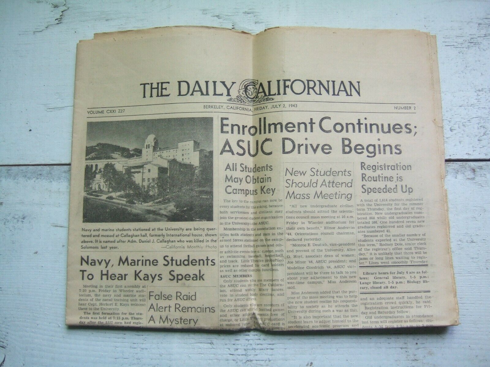 Vtg July 2 1943 Daily Californian Newspaper Section Berkley College Asuc Univ