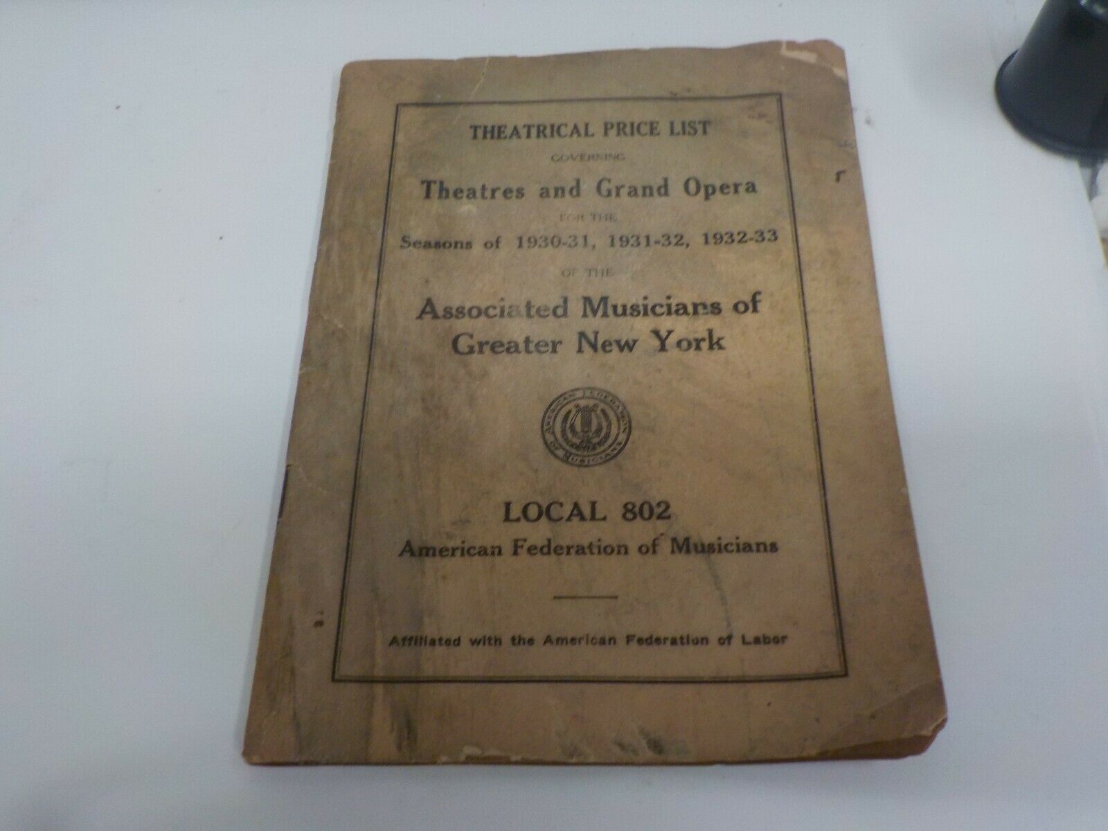 Rare 1930s Theatrical Price List Theaters Grand Opera Local 802 Nyc Amr Fed