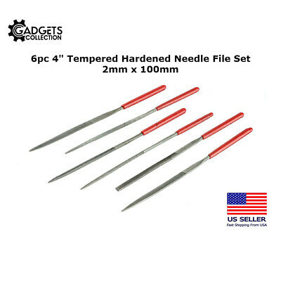 6pc 4" Tempered Hardened Steel Needle File Set 2mm X 100mm Fine Cut Metal Use