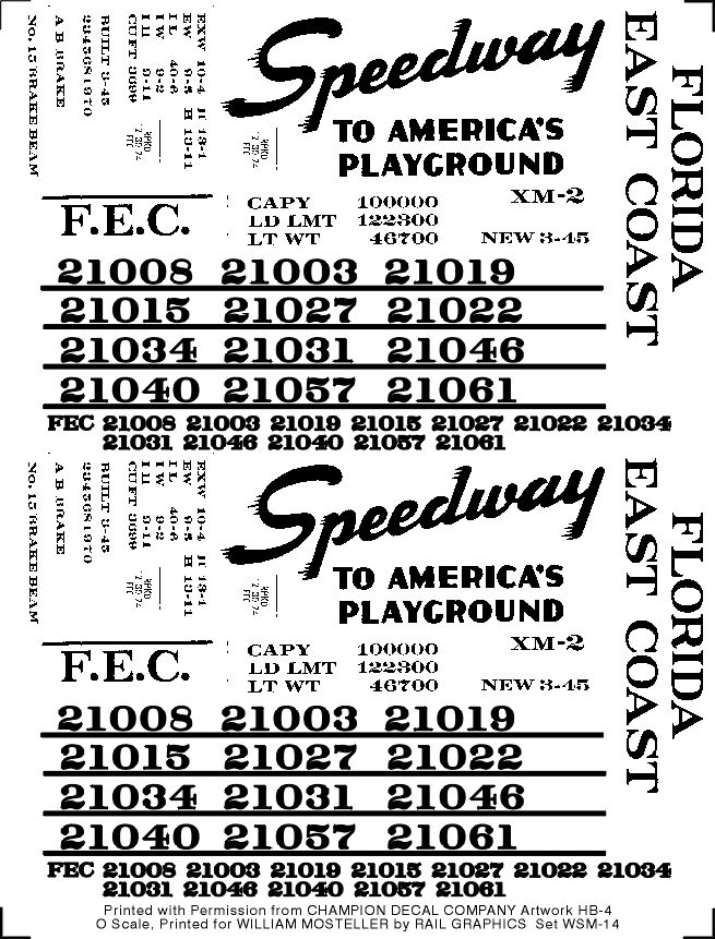 Florida East Coast  Fec "speedway To America's Playground" Boxcar S-scale Decals