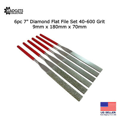 6pc 7" Diamond Flat File Set 9mm X 180mm X 70mm 40-600 Grit Ceramics Tile Glass