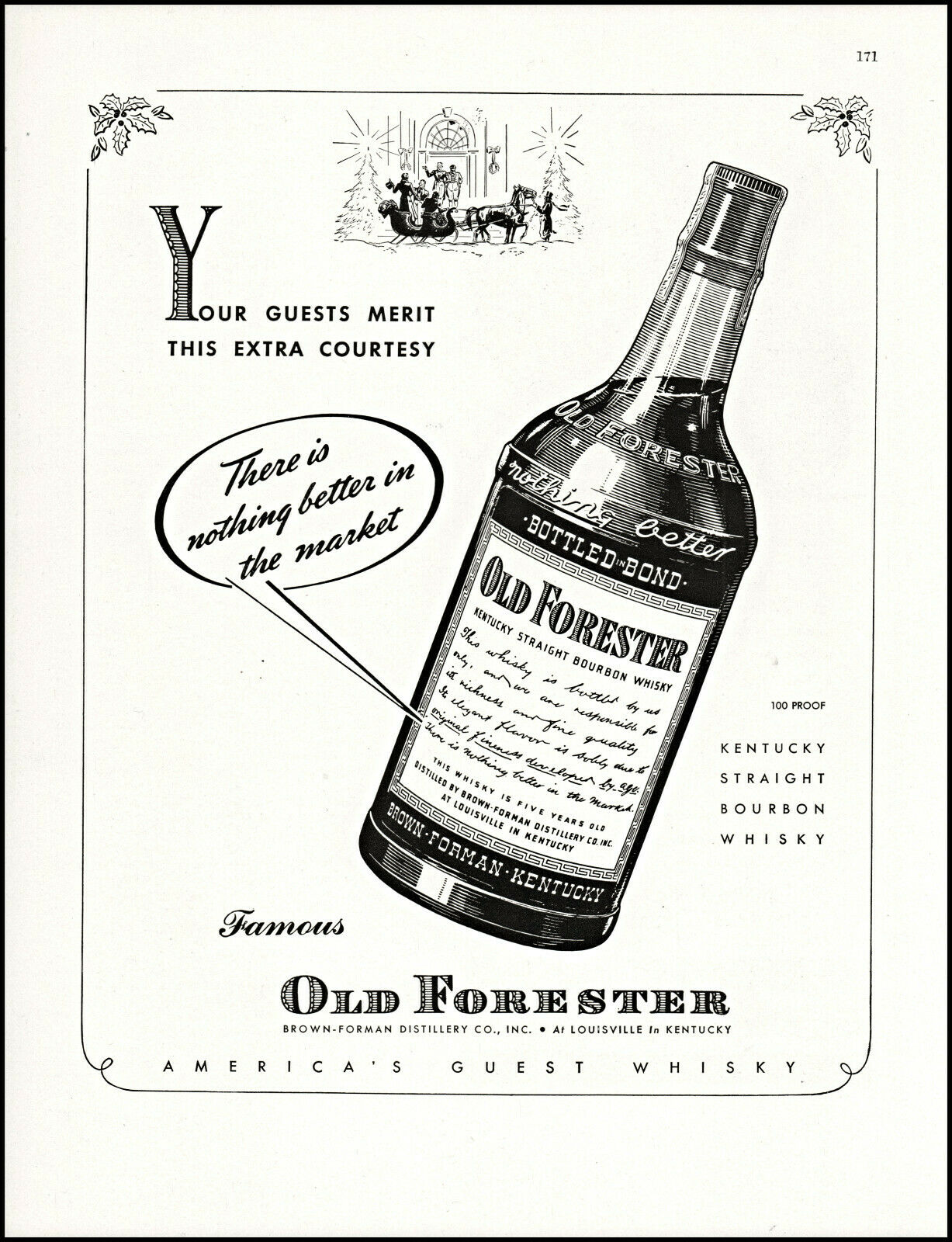 1942 Old Forester Bourbon Whisky Christmas Season Vintage Art Print Ad L89