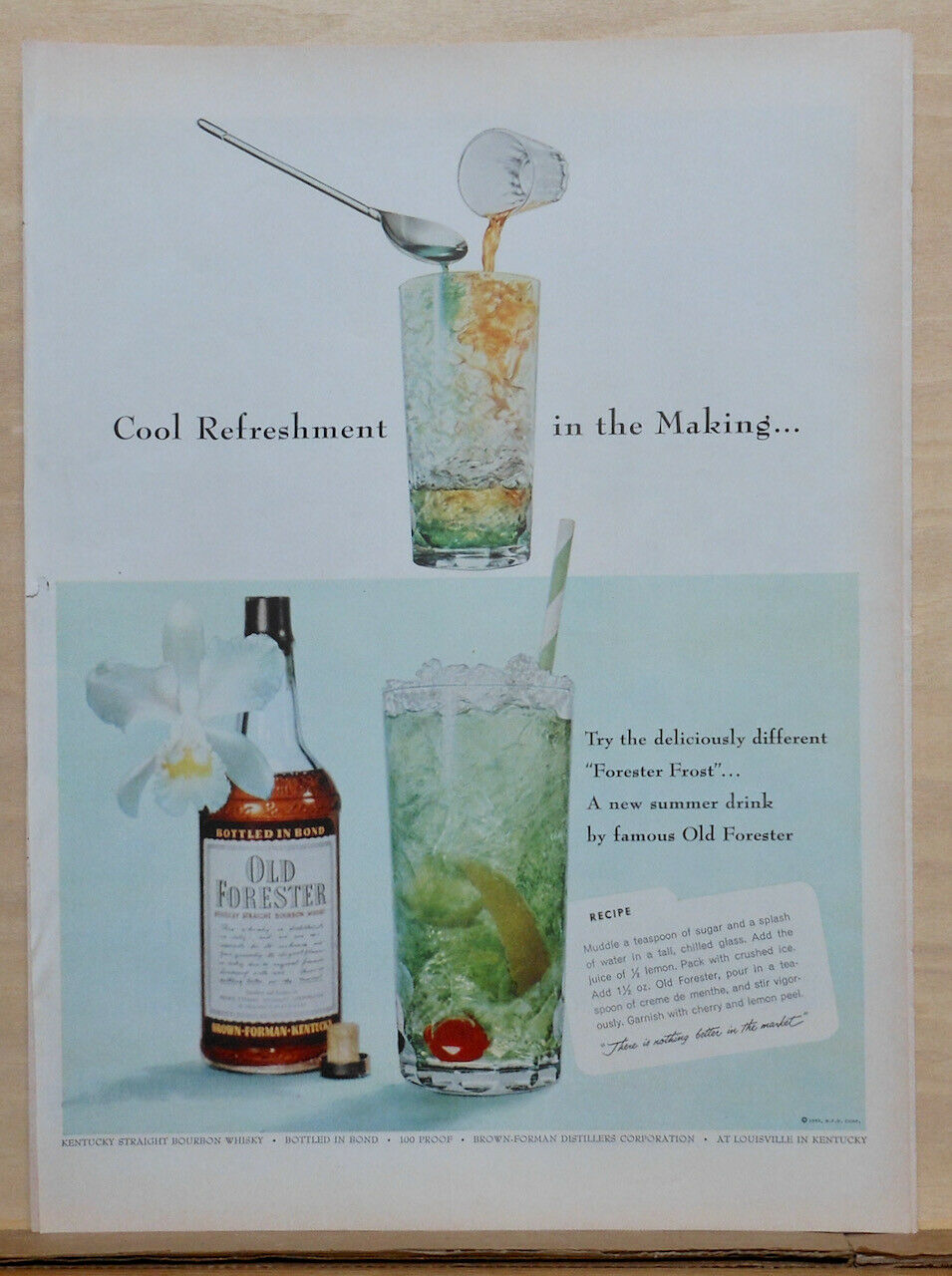 1955 Magazine Ad For Old Forester Bourbon - Forester Frost Cocktail For Summer