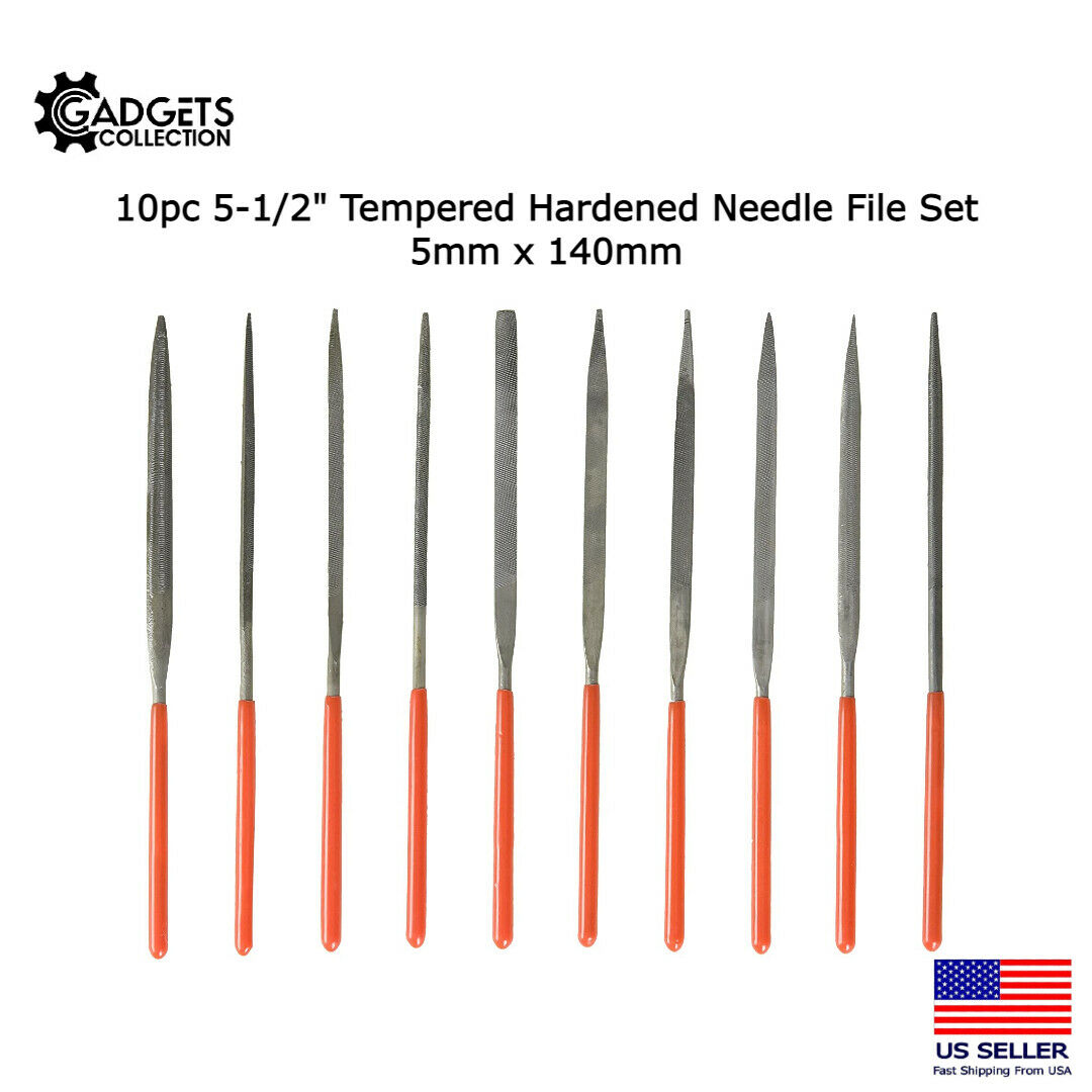 10pc 5-1/2" 5mm X 140mm Tempered Hardened Needle File Set Medium Cut Metal Use