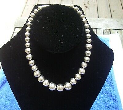 Good Southwestern Style Tooled Silver Bead Necklace-chain Center-nr