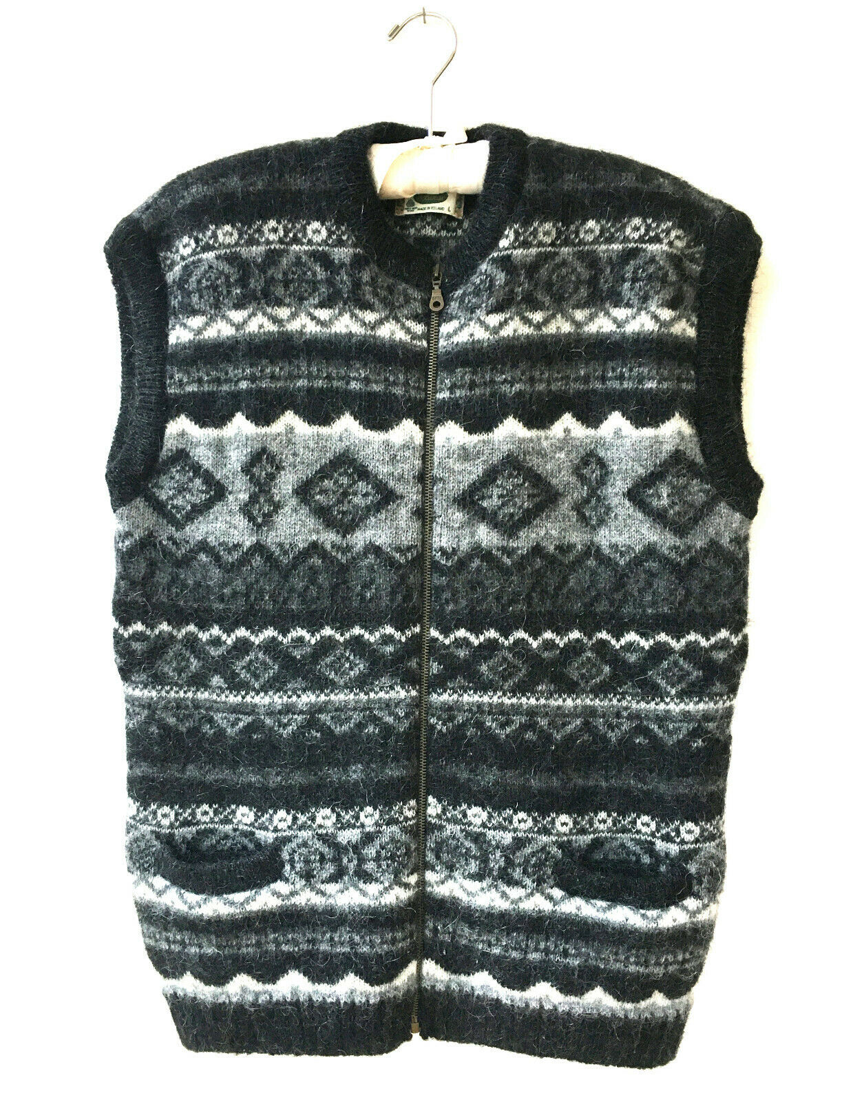 Icewear Iceland | Zip Front Wool Vest | Grey/black/cream | Large Euc