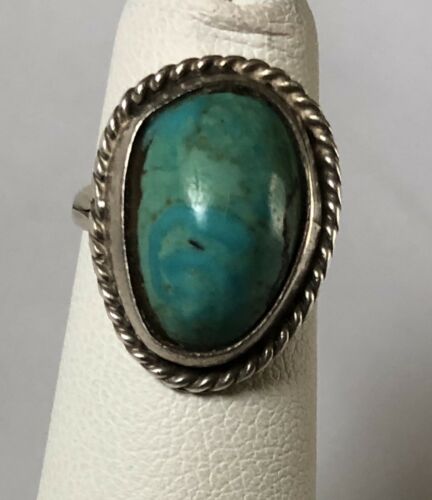 Scrap Or Repair￼ Vtg Sterling 925 Silver Turquoise Twisted Rope Dome Ring Sz3