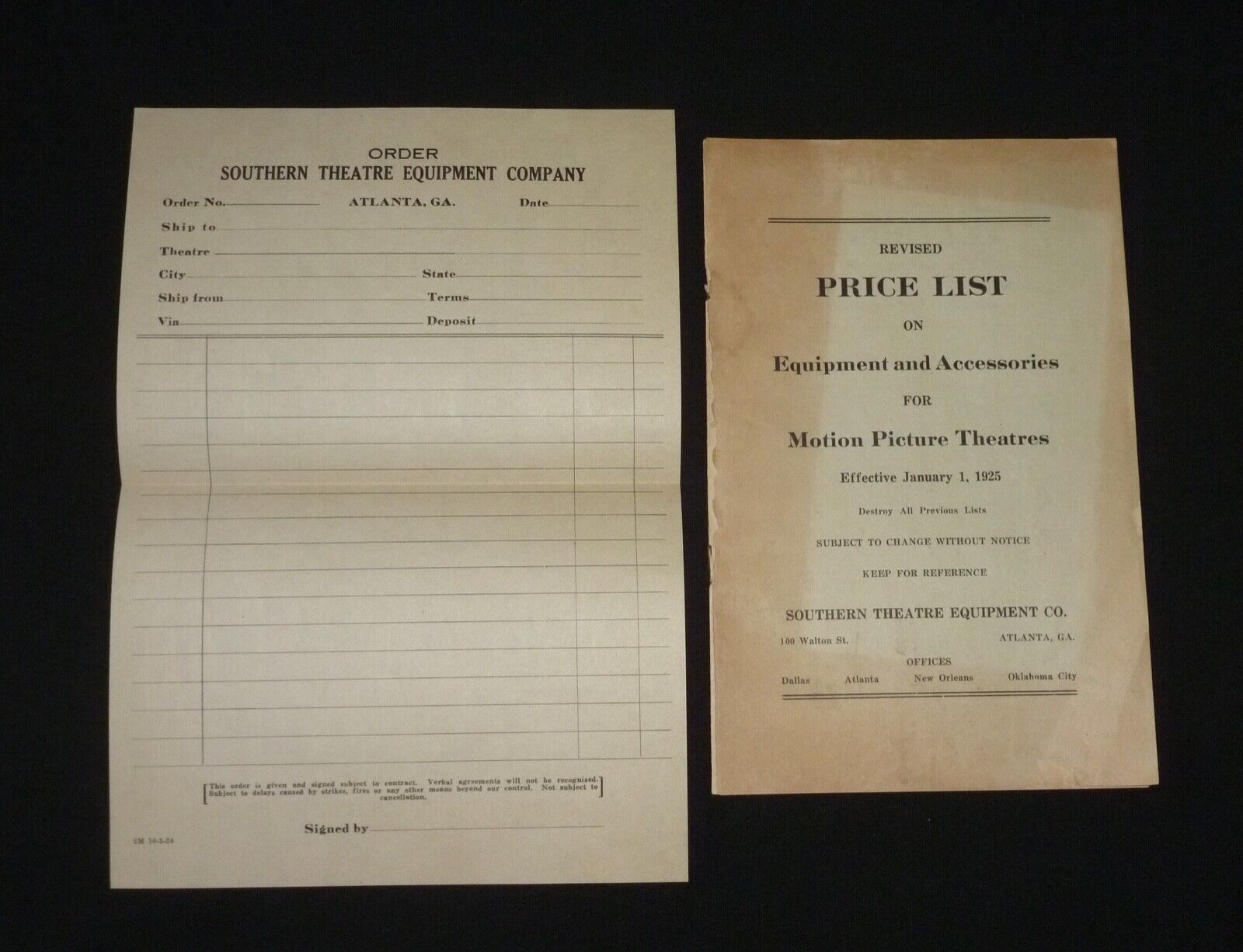 1925 Motion Picture Theatres Equipment & Accessories Price List - Atlanta, Ga.