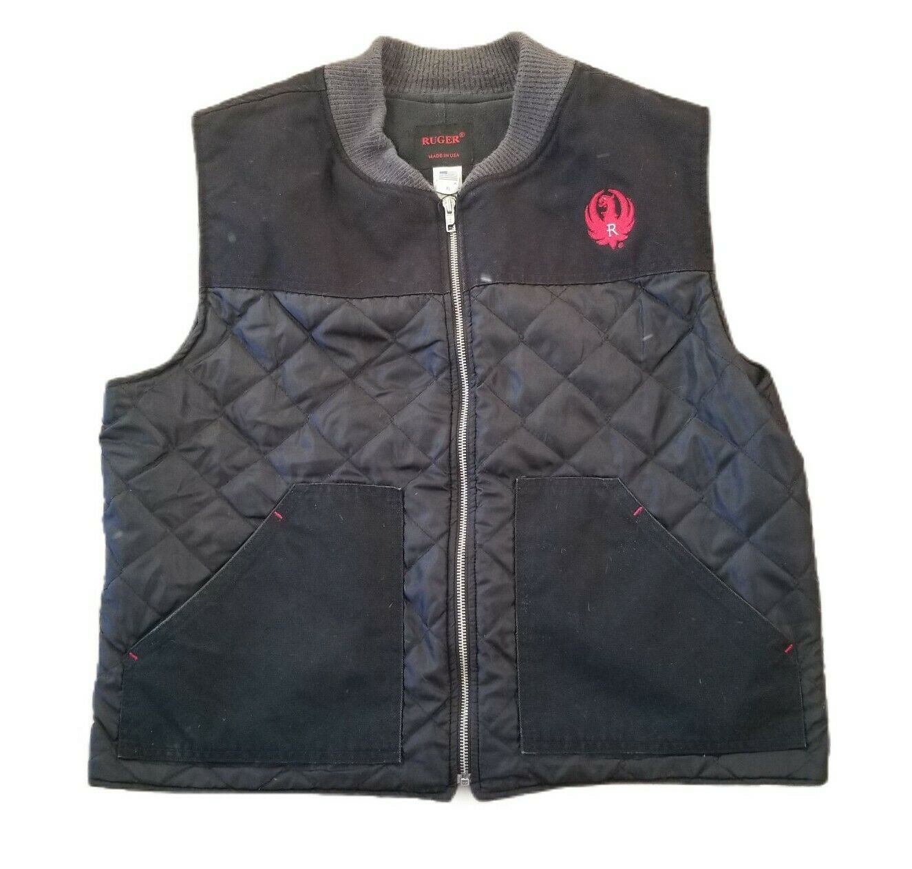 Vintage Ruger Quilted Vest Shooting Range Embroidered Logo Zip Up Mens Xl Usa
