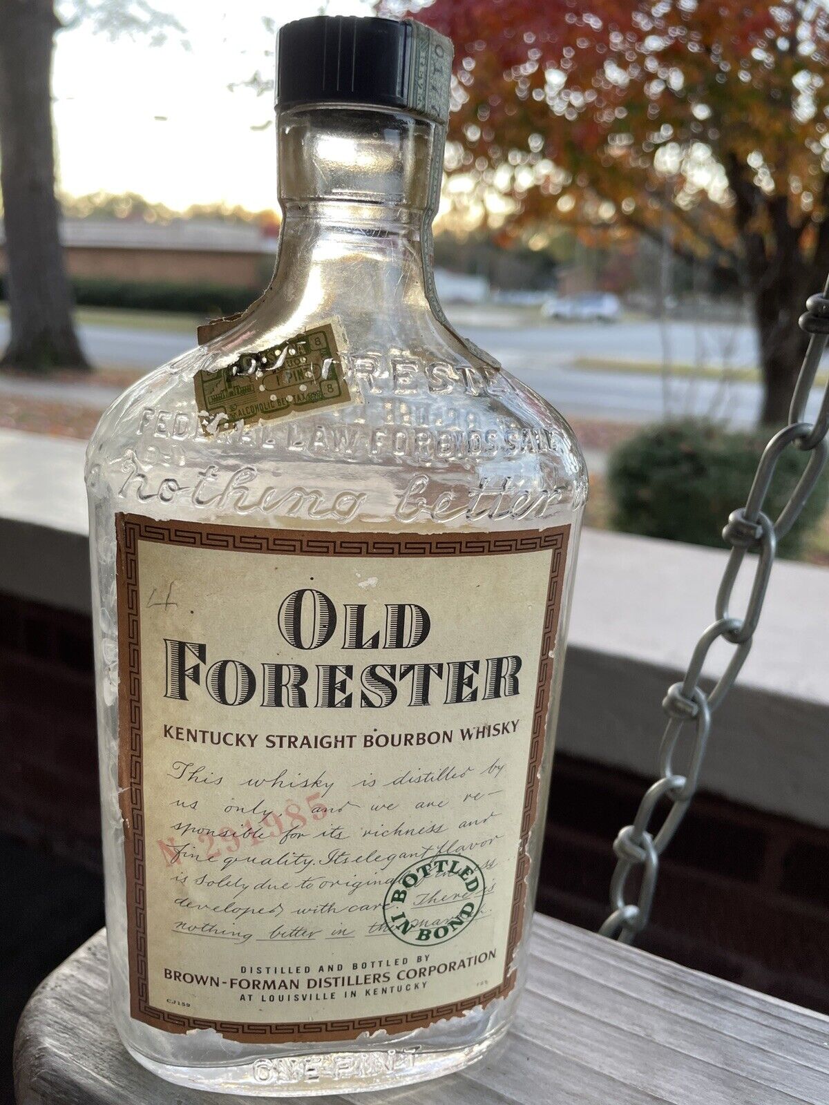 Vintage 1956-1959 Old Forester Kentucky Straight Bourbon Whiskey One Pint Bottle