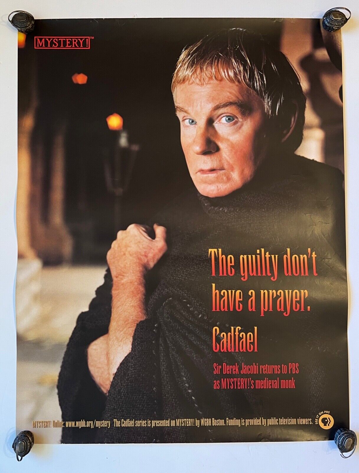 Mystery! Pbs Cadael Medieval Monk Poster Sir Derek Jacobi 1990s