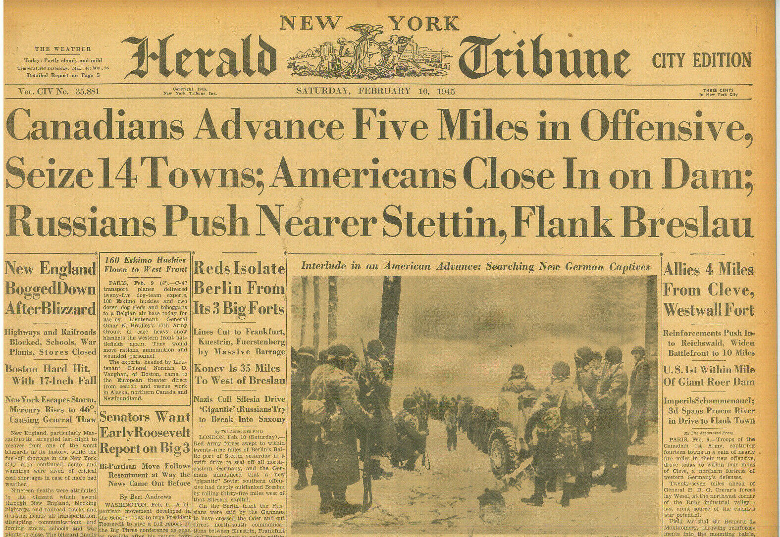 2-1945 February 10 Allies Advance On Cleve Russians Near Stettin Breslau Manila