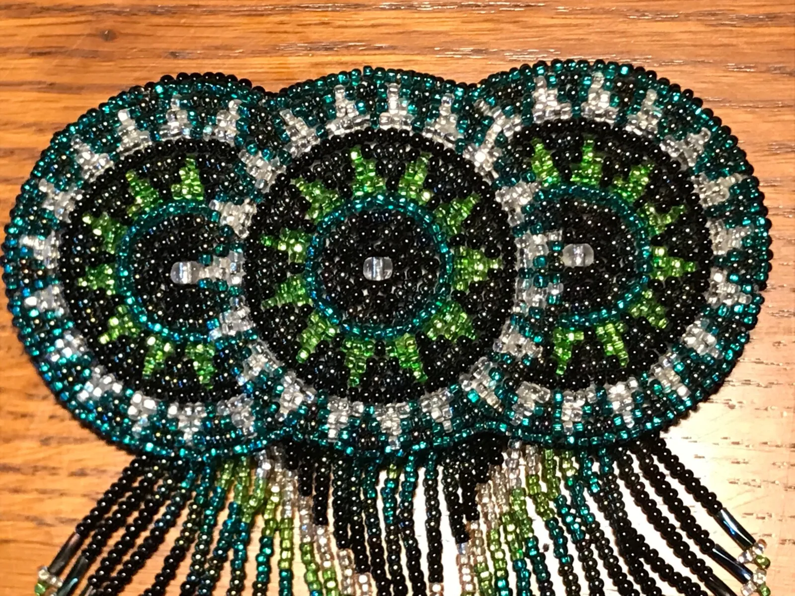 Native American Style Beaded Hair Barrette With Fringe Hand Made In Guatemala.