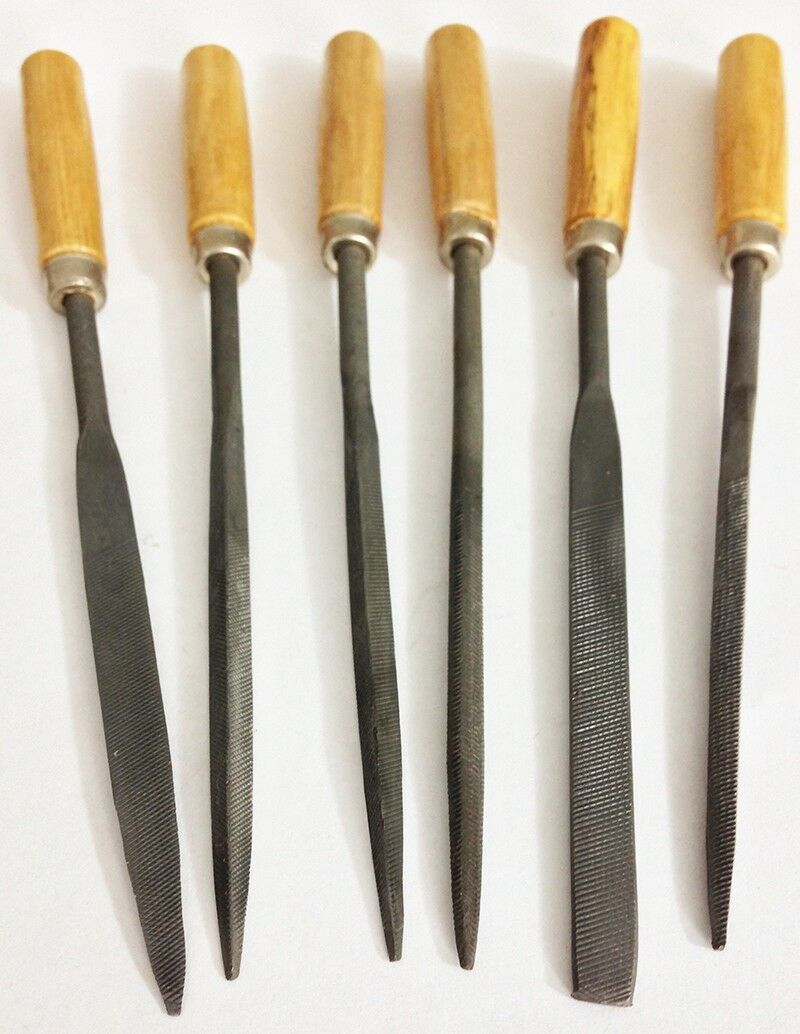 6 Needle Files Jewelers Metal Filing Tool Wood Handle Jewelry Repair Tools